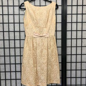 Vintage Cream Lace dress Bows Back zip Medium Beautiful light stains Cute B1